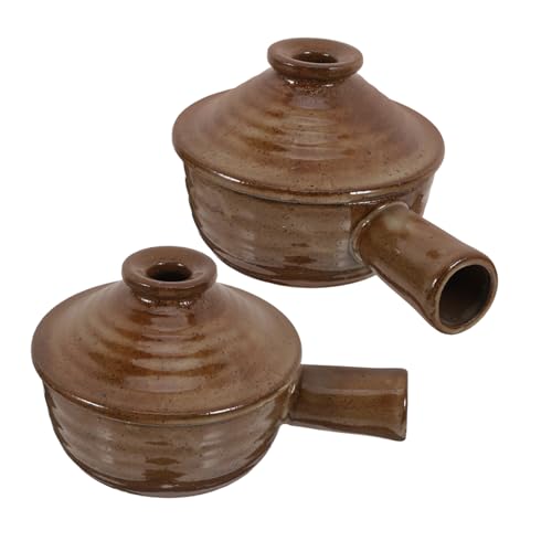 Alipis 2piezas Cazuela Apta para Microondas de Cerámica Ollas de Barro Pequeñas para Cocinar Sopa Fuente para Hornear con Tapa para Caldo y Estofado Cocina