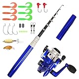 Portable Small Mini Telescopic 55inches Pen Fishing Rod and Reel Combos, Compact Fish Pole with Hook Line Lure for All Season Fishing in Rivers, Lakes, Ice, etc. (Full Kits, 55inches / 140cm)