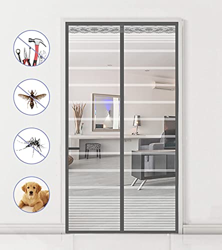 Preisvergleich Produktbild Fliegengitter tür Moskitonetz,Magnet Fliegengitter Balkontür mit Seitlichen Aufbewahrungsstreifen,Kinderleichte Klebemontage Ohne Bohren,für Küche / Wohnzimmer / Schlafzimmer / Hof(grau,90x210cm)
