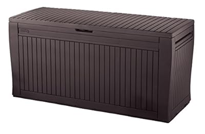 Keter Comfy 71 Gallon Resin Plastic Wood Look All Weather Outdoor Storage Deck Box, Brown