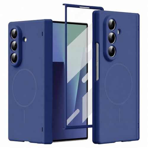 Funda magnética para Samsung Galaxy Z Fold 7, compatible con Mag-Safe, con protección de bisagra y protector de pantalla frontal, fina y resistente, antihuellas, color azul
