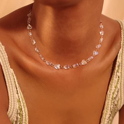 Fettero Heart Chain Choker For Women - 14K Gold Plated Dainty Station Necklace Mother's Day Valentine Jewelry Gifts #TOP1