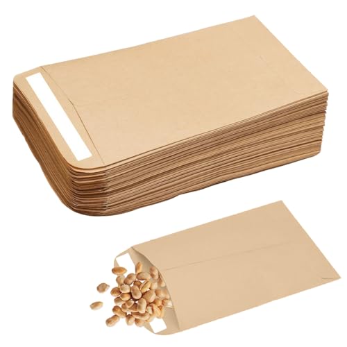 50Pcs Petites Enveloppes Marron, Enveloppes Auto-adhésives pour Graines, Enveloppes pour Pièces de Monnaie, Enveloppes pour Argent pour Graines, Pièces de Monnaie, Perles, Timbres (10x6cm)