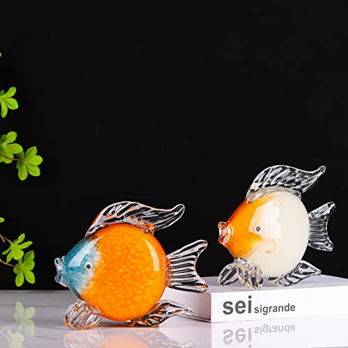 Nahaufnahme der handgeblasenen Details der LCCCK Glasfisch-Figur - Detailansicht von LCCCK Große Glasfisch Statue...