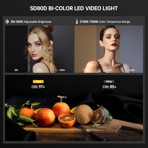 Image of GVM 80W LED Video Light with Lantern Softbox and Tripod Stand Kit, Bi-Color 2700K-7500K 12 Scenes CRI97+ Bowens Mount Studio Light, APP Control COB Continuous Output Lighting for Video Recording