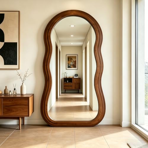 DAOYIJIAJU Wavy Full Length Mirror, 71"x33.5" Oversized Organic Floor Mirrors with Triple-Layer Solid Wood Frame, Irregular Full Body Mirror for Entryway Hallway Living Room Cloakroom, Leaning/Hanging