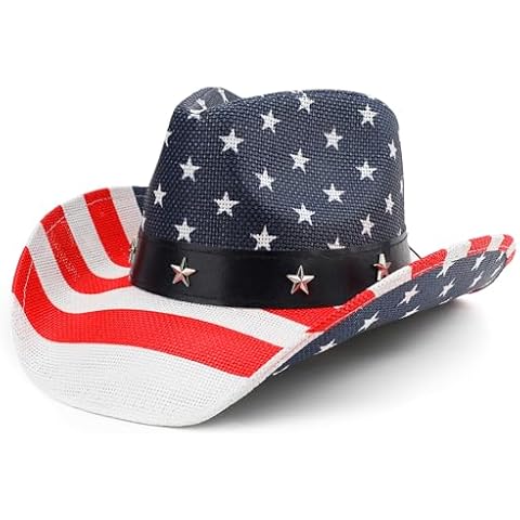 Melesh Unisex American Flag Cowboy Hat USA Falg Patriotic 4th of July Parade Western Cowgirl Hat (US, Alpha, One Size, Red/White/Blue) Cover