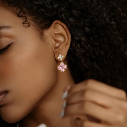 LOLAR RAY Birthstone Stud Clover Earrings for Women - October Pink by LOLAR RAY - Used condition - Image 2