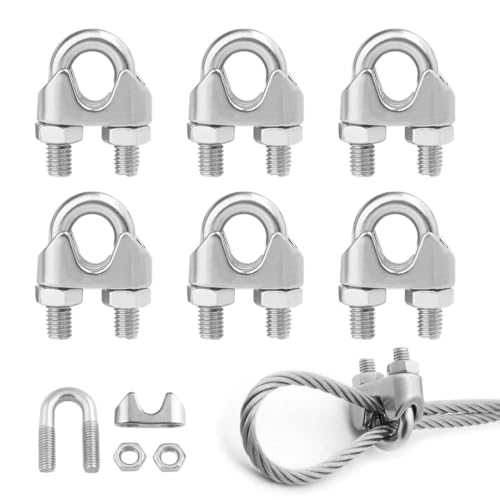LAJUP M3 Abrazaderas De Cable 6 Piezas Abrazaderas De Cuerda De Alambre De Acero Inoxidable Wire Rope Clips Clip De Cable De Acero Cable Pernos En U Para Cable De Acero 3Mm Cuerda