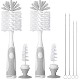 CAREBABYMORE 2 Pack Baby Bottle Brush with 4 Pack Straw Brushes, 10.2" Nylon Brushe with Nipple Cleaner and Stand Suction Cup (Gray)