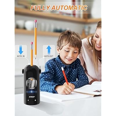 AFMAT Electric Pencil Sharpener, Fully Automatic Pencil Sharpener for Classroom, Robot Sharpeners for 7-11.5mm No.2/Jumbo/Colored Pencils, Auto in & Out, Rechargeable & Cordess, Hands-Free, PSX5,Black