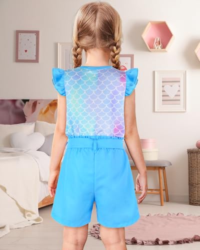 Image of PASHOP Girls 2 Piece Outfits Summer Ruffle Trim Tops and High Waist Shorts Clothing Sets 3-8 Years