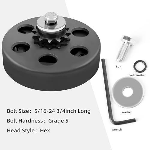 Image of LotFancy Go Kart Clutch 3 /4 Bore 12T for #35 Chain, Predator 212 Engine Centrifugal Clutch, with Screws Allen Wrench Clutch Bolts and Nuts Kit