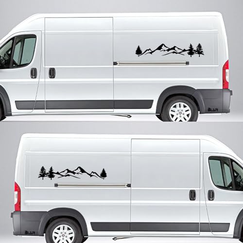 Image of 2PCS Car Side Sticker Rear Window Mountain Tree Forest Pattern Decal, DIY Vinyl Decal Accessories for Car Truck SUV RV Camping Trailer, 47.24 inchx9.84 (Gloss Black)