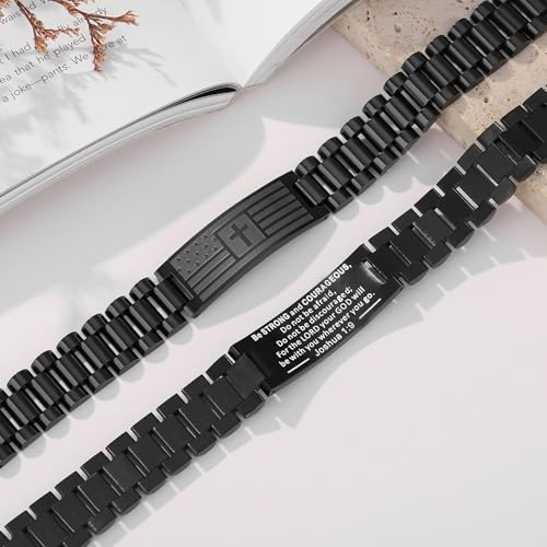TONY & SANDY Christian Gifts for Men American Flag Cross Bracelet, Stainless Steel Bible Verse Jewelry Birthday Baptism Christmas Stocking Stuffers for Men Adults3