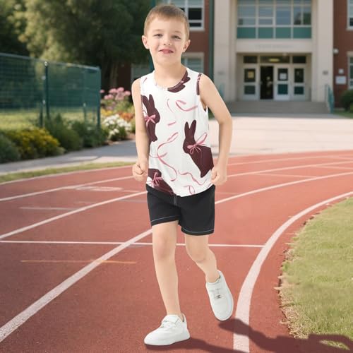 Bolaz Boys Athletic Quick Dry Tank Top Sleeveless Workout T Shirts Age 11-15,Brown Rabbit Bow Pattern 5