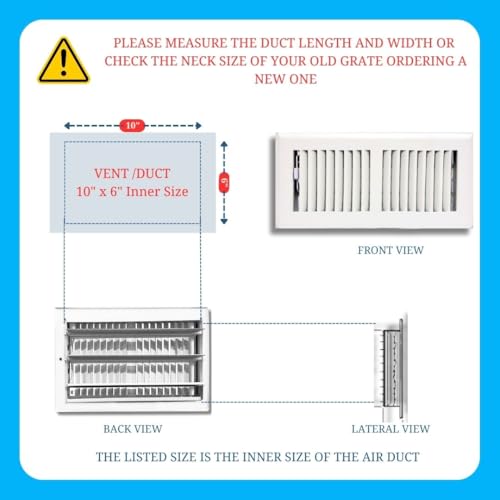 Image of 6 inch x 10 inch White Floor Register 2 Way - Stamped Face Steel Vent Cover, HVAC Floor Grille for AC Heat, Fits 6x10 Duct Opening, Heavy Duty Metal Register