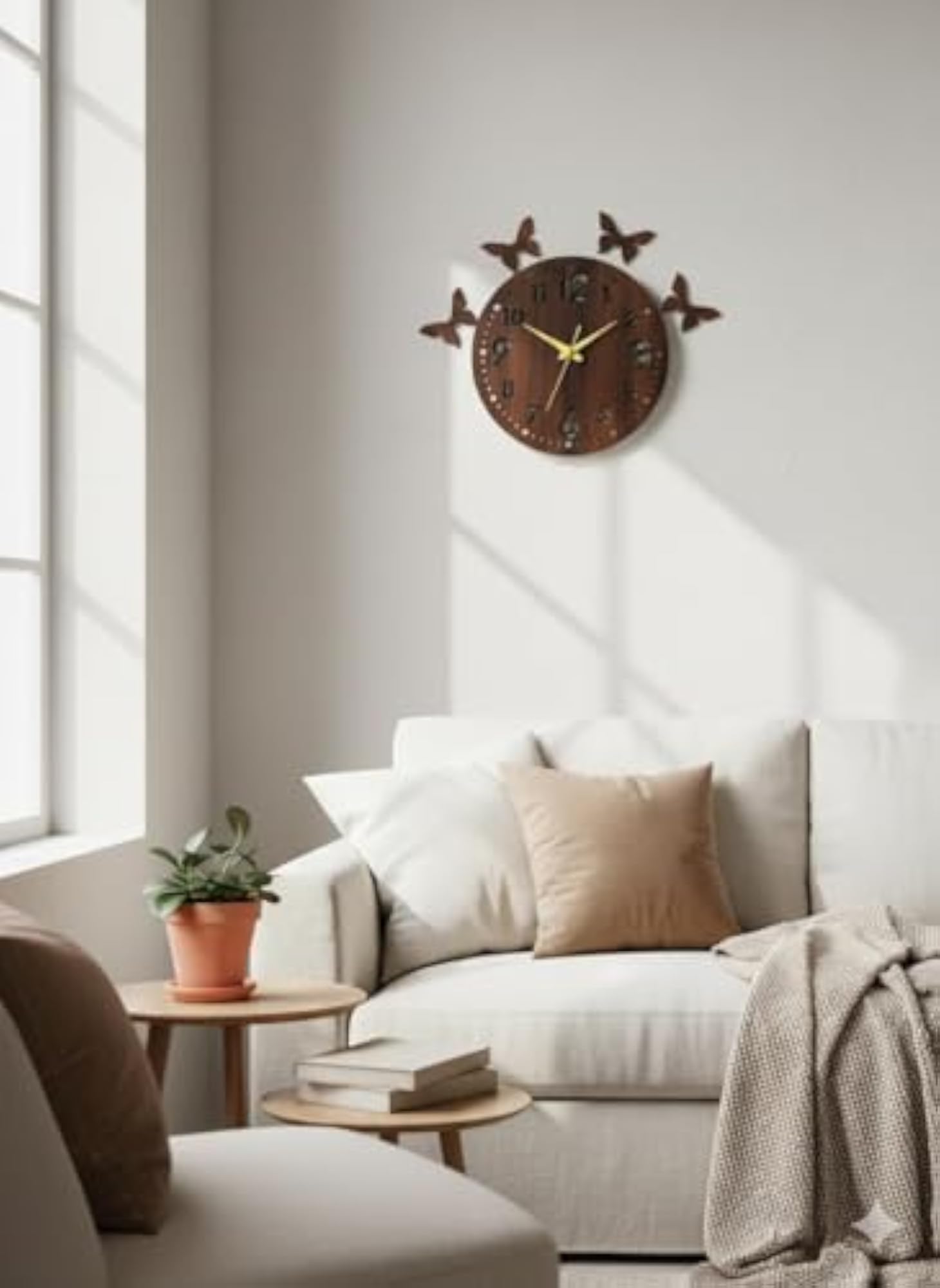 Analog Wooden Wall Clock with Butterfly Design
