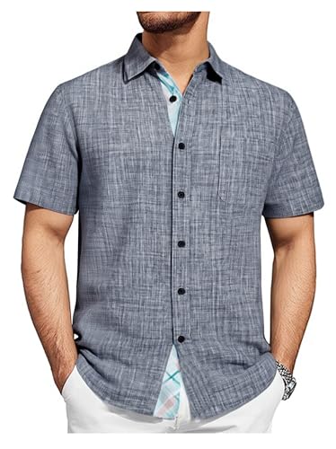 Damipow Linen Shirts for Men Casual Button Down Beach Vacation Sh...