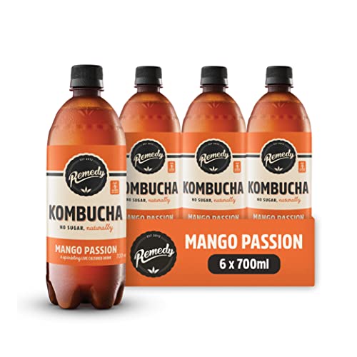 Remedy Kombucha Tea - Mango Passion - Sparkling Live Cultured Naturally Sugar Free Soft Drink - Probiotic for Gut Health - 6 x 700ml