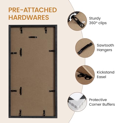 Image of 9x18 Picture Frame Oak Wood,9 inchx18 inchBlack Color Wooden Frames with Tempered Glass,18x9 inch Wall Gallery Poster Frame with No Mat,9 by 18 Frames Horizontal and Vertical for Wall Mounting