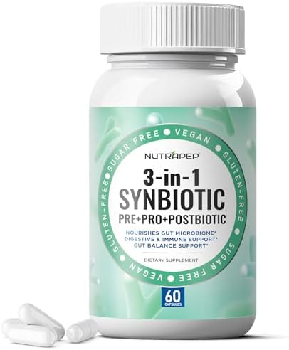 Synbiotics Probiotic Prebiotic Postbiotic – Daily Gut Health Support with Pre Pro & Post Biotics for Men Women – Digestive & Immune Support Balance Synbiotic Supplement – Vegan Gluten Free