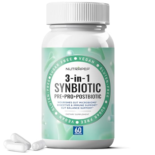 NutraPep Synbiotics Probiotic Prebiotic Postbiotic - Daily Gut Health Support with Pre Pro & Post Biotics for Men Women - Digestive & Immune Support Balance Synbiotic Supplement - Vegan Gluten Free