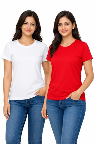 Image of Hangout Hub HH95 Tshirt for Womens | Regular Fit | Super Combed Cotton Women T-Shirt | Solid Plain Tees | Round Neck T Shirt | Half | Pack of 2 | 3 | 4 | 5 | 6