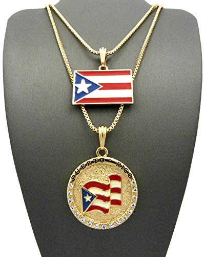 Gwood Puerto Rico Flag Pendant Set With 24 And 30 Inch Box Link Necklaces #TOP6