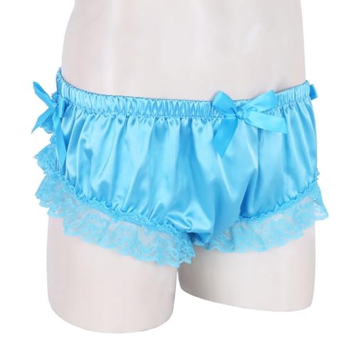 Men's Frilly Lace Briefs Satin Bowknot Ruffles Layered Panties Feminine Sissy Lingerie Underwear4