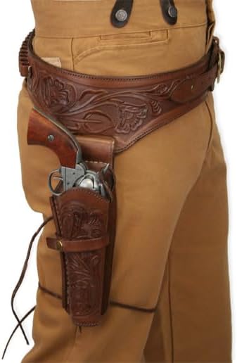 Western Gun Holster – Belt - Fits .22 Cal - Old West Cowboy Fast Draw Rig – Leather Revolver Holder – Revolvers 4''–6.5'' Barrel- Compatible Heritage Rough Rider, Ruger, Wrangler, Colt