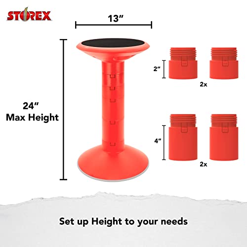 Image of Storex Active Tilt Stool - Ergonomic Seating for Flexible Office Space and Standing Desks, Adjustable 12-24 Inch Height, Red (00324U01C)
