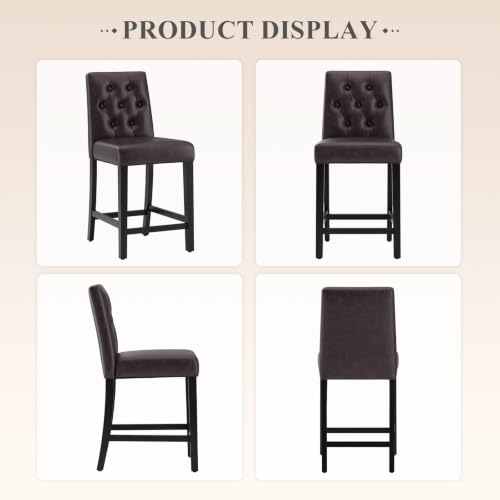 Image of MALOL Bar Stools Set of 4 Faux Leather Counter Height Bar Stools,Darkbrown