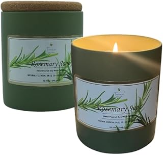 Rosemary Sage 12 oz Ceramic Jar - Non-Toxic Soy Candle, Long Lasting 36+ Hour Burn, Eco-Friendly and Perfect for Home Rela...