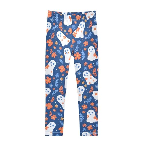 Ghost Flower Blue Girls Leggings Soft Stretch Workout Yoga Dance Pants for Kids Casual Tights
