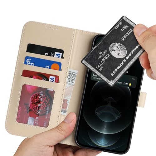 Image of for iPhone 12 Case Wallet with Card Holder,for iPhone 12 Pro Wallet Case for Women Men,PU Leather Shockproof Magnetic Buckle Stand Flip Phone Case-Beige