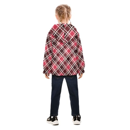 GuoChe Argyle Plaid Scotland Red Kid Fleece Jacket4