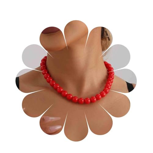 Cimenexe Collier Ras Du Cou En Perles Acryliques Rouges Rond Collier De Perles En Résine Massif Bijoux Pour Femmes