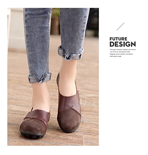 Image of Ladies Leather Slip On Flat Loafers,Low Top Casual Walking Nurse Shoes,Outdoor Versatile Trendy Driving Shoes.