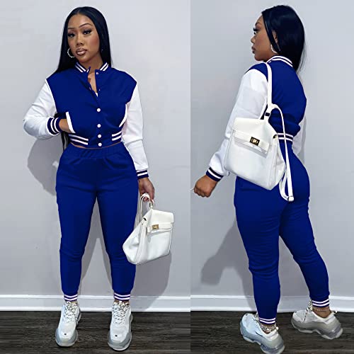 KELOVEPAN Casual Sweatsuits Women 2 Piece Sets Long Sleeve Patchwork Button Down Bomber Varsity Jackets Pants Set Sexy3