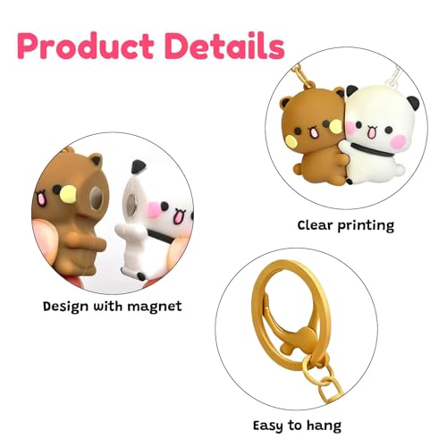 Image of IN-IMAGINE 2PCS Bubu Dudu Character Cute Keychains, Kawaii Cartoon Statue Bears Panda Figurine Key Chains, Multicoloured, Unisex
