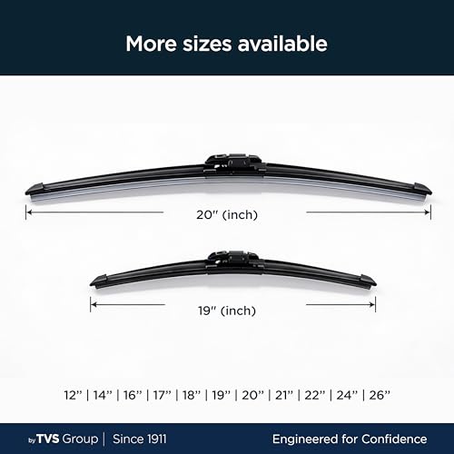 Image of myTVS Frameless wiper blades | Wipers for All car | Wiper set for Front Wind Shield | Size 20 inch x 19 inch Inches