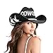 Keilin Black Cowboy Hats for Women Rhinestone Cowgirl Hat Felt Western Hat Nashville Bachelorette Party Disco DIY Cowgirl Outfits (Black)