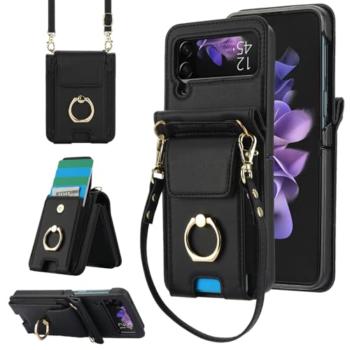 Housse en cuir pour ZFlip4 avec porte-carte et anneau de maintien au style raffiné