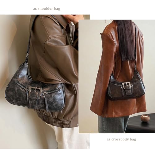 Image of Women's Y2K Purse Shoulder Bag Top Handle Handbag Small Punk Hobo Clutch Purses Bags Trendy Trendy Leather Buckle Punk Purses