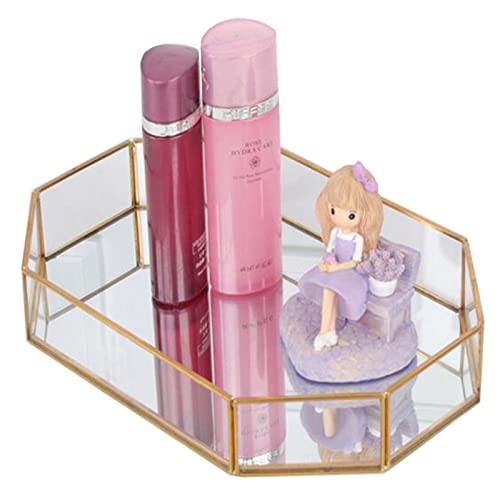 Plateau de rangement en verre en métal polygone pour maquillage/bijoux/thé/dessert, coiffeuse concise style décoration