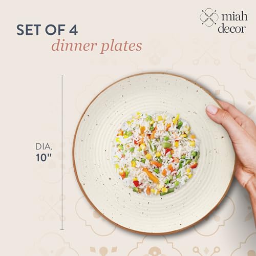Image of miah decor Dinner Plates Ceramic Set of 4 (10 inch) | Handcrafted Stoneware Ribbed Off White Matte Finish Plate for Dining & Gifting | Durable | Microwave & Dishwasher Safe