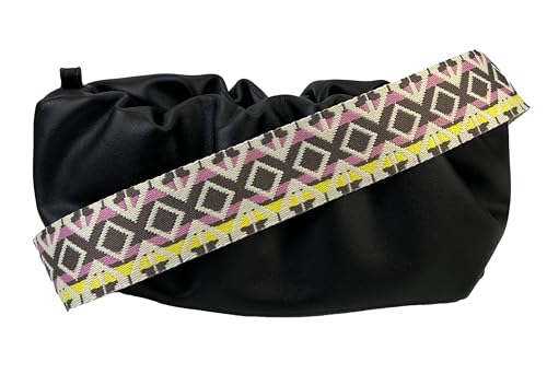 Image of Cream Purple Yellow Boho Diamond Purse Strap with Gunmetal Black Hardware 2 Inch Wide Replacement Crossbody Guitar Style Shoulder Strap for Handbags Totes