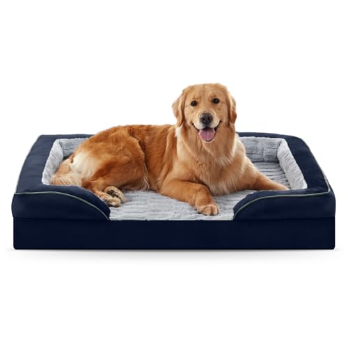 Image of FURTIME Orthopedic Dog Bed for Extra Large Dogs - XL Washable Dog Sofa Beds Large, Supportive Foam Pet Couch Bed with Removable Washable Cover, Waterproof Lining and Nonskid Bottom, Navy Blue