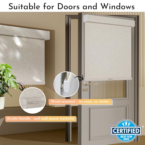 Image of Persilux Blackout Roller Shades for Window Blinds,Cordless,Linen Fabric,Thermal Insulated Fabric UV Protection Shades for Home,Office,Bedroom,Door,Blackout-Cream,40 inch W X 72 inch H